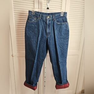 Vintage LL Bean Jeans Womens 14 Red Flannel Lined Double L Relaxed Fit Denim